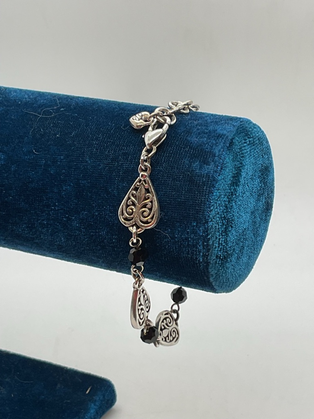 Brighton Mila Silver Plate and Black Beaded Heart Bracelet